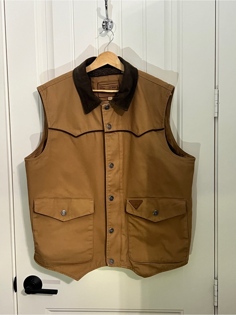 Powder River Outfitters Vintage Canvas Sherpa Men’s Work Vest, 98-9755, LG, Tan